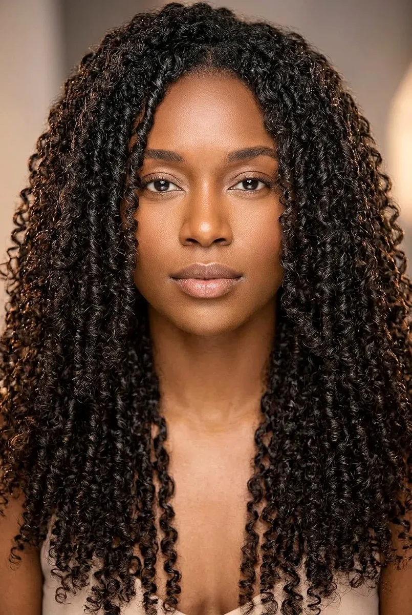 Woman with twist out defined curls