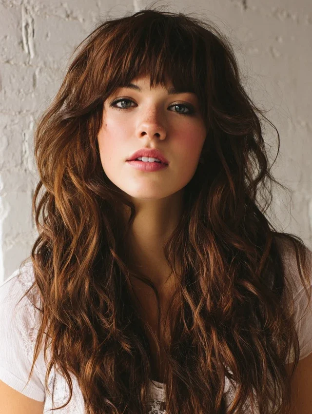 Woman with side swept bangs and curly hair