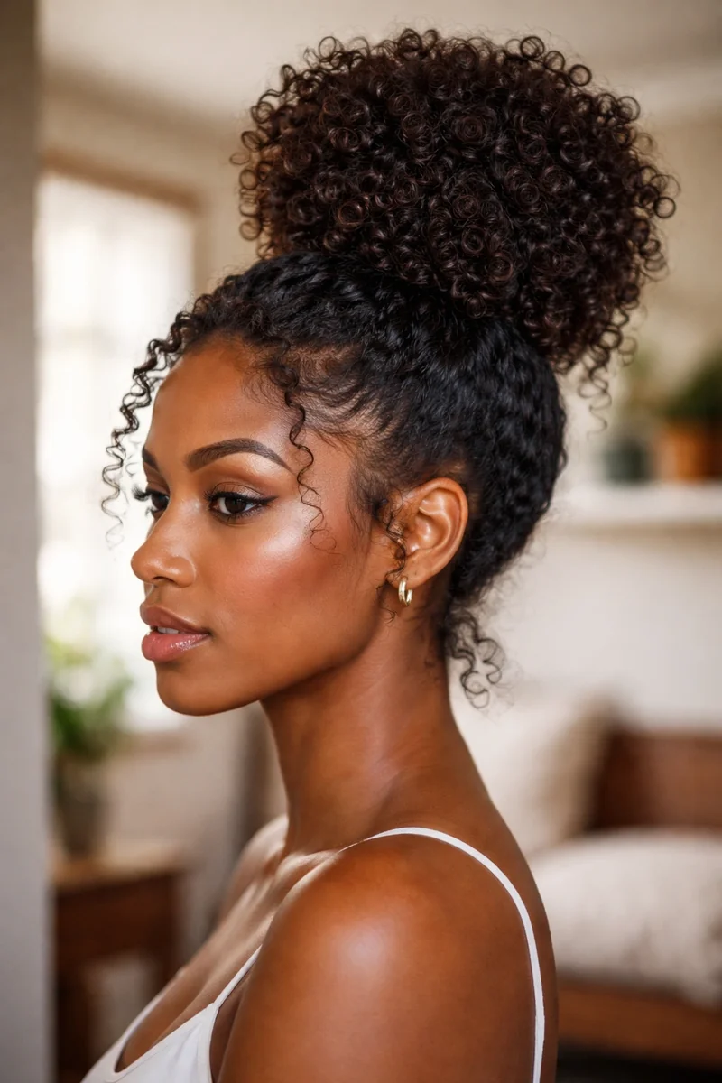 Woman with a low curly bun