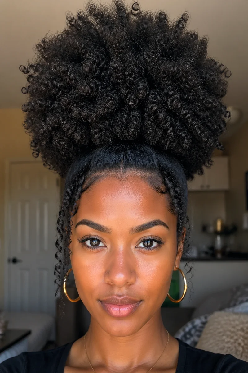 Woman with a pineapple high puff