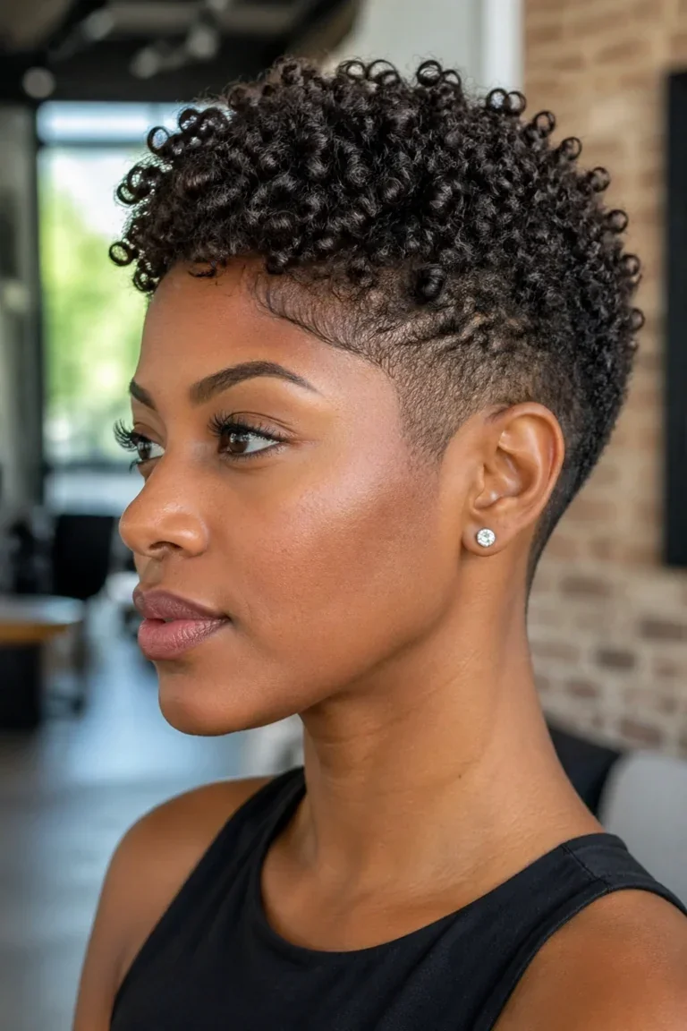 Woman with a tapered coil haircut