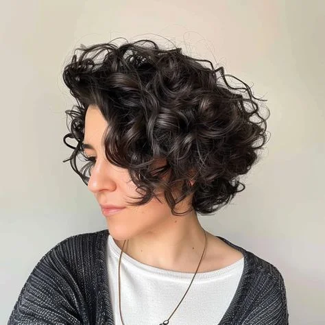 Chin-length classic curly bob on a woman