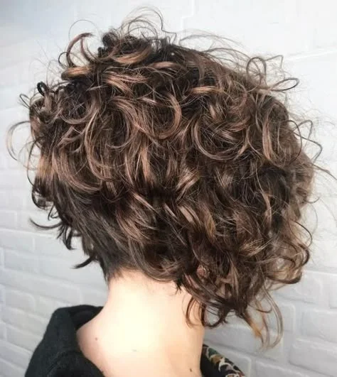 Asymmetric curly bob from the back