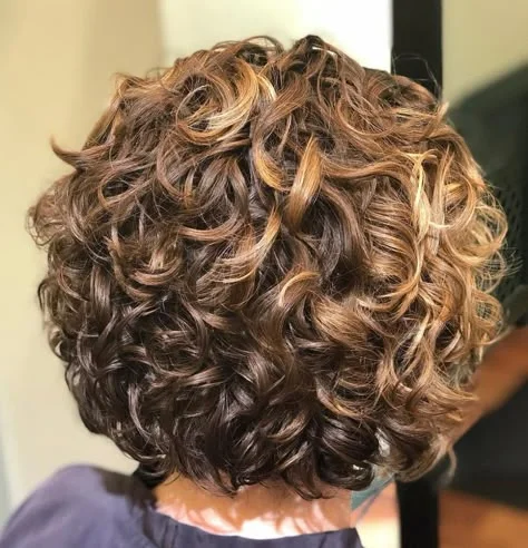 Curly bob with golden highlights