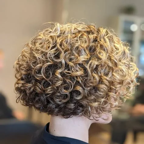Beachy wave curly bob from behind