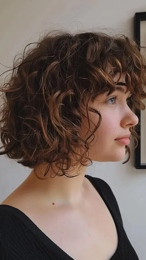 Bouncy rounded curly bob hairstyle