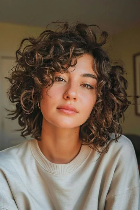 Messy undone curly bob texture