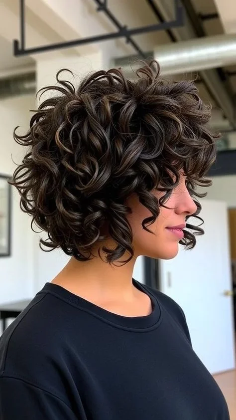 Voluminous layered curly bob