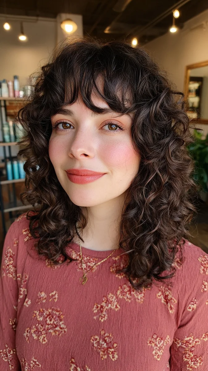 Woman with piecey ringlet fringe