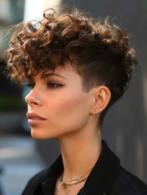 Woman with textured pixie bangs