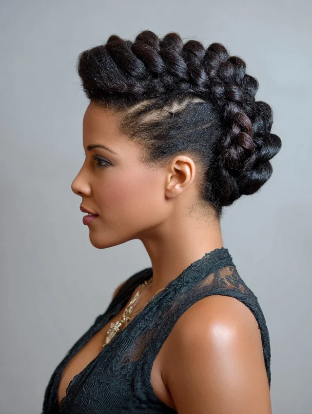 Woman with a chunky twist braid into a bun