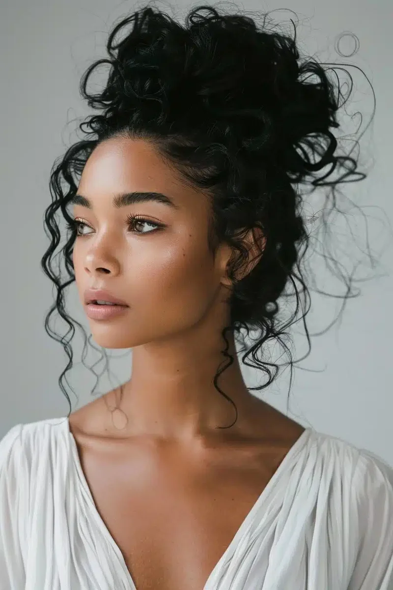 Woman with a pineapple high curly bun