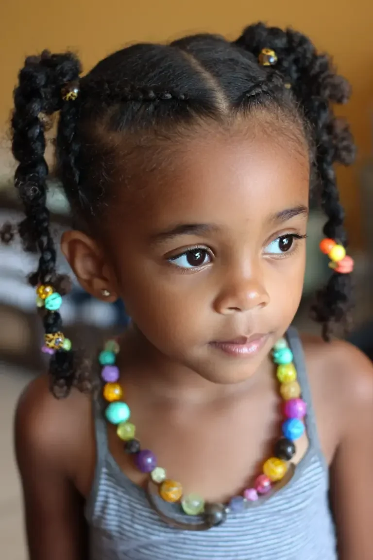 Toddler with double dutch braids and beads