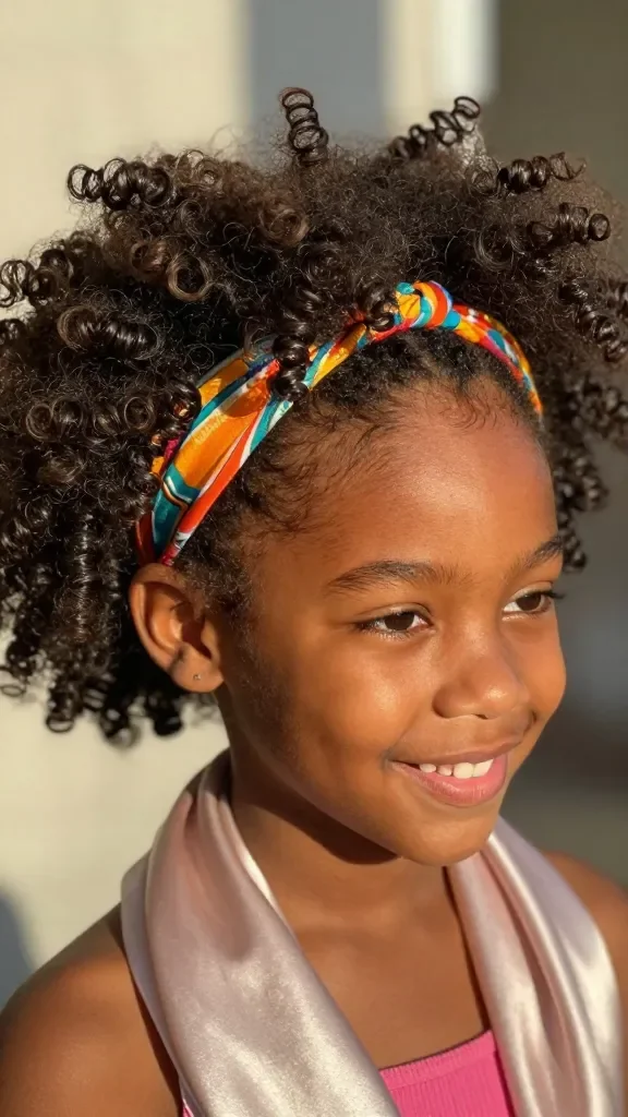 Kid with headband and curly hair
