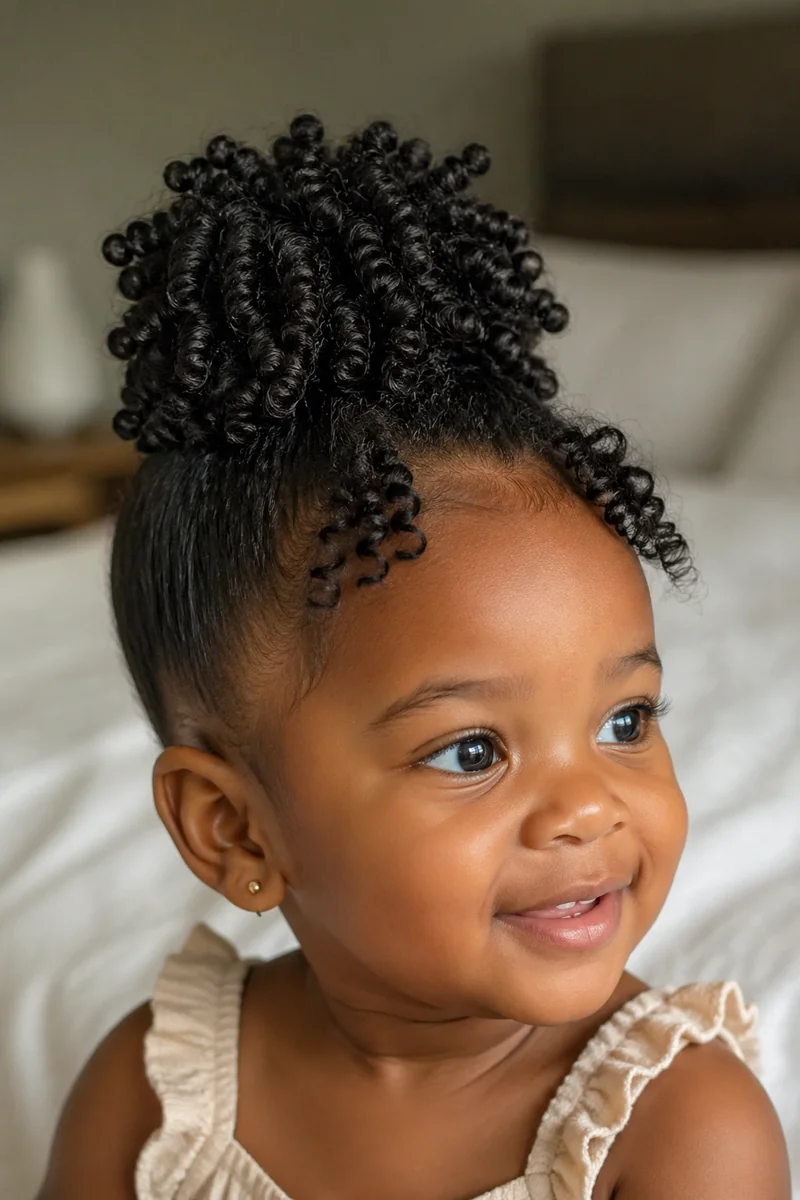 Toddler with a twist out bun