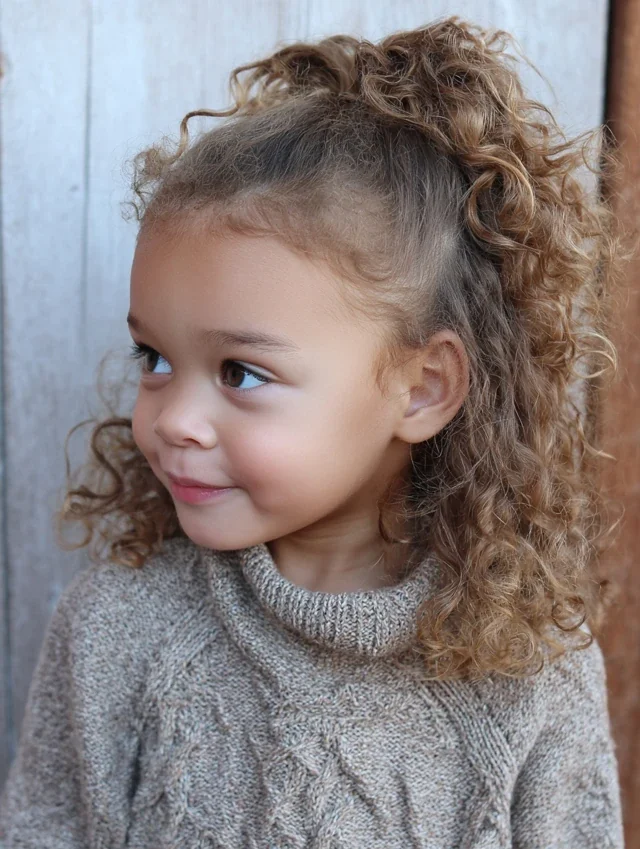 Toddler with a pineapple puff hairstyle