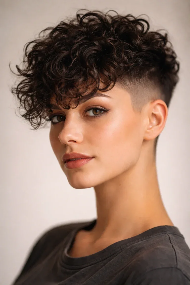 Woman with a tapered natural curly cut