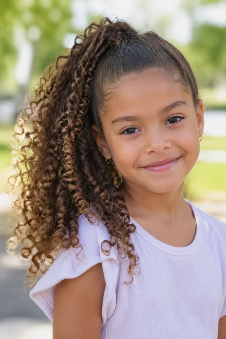 Girl with a side swept curly ponytail