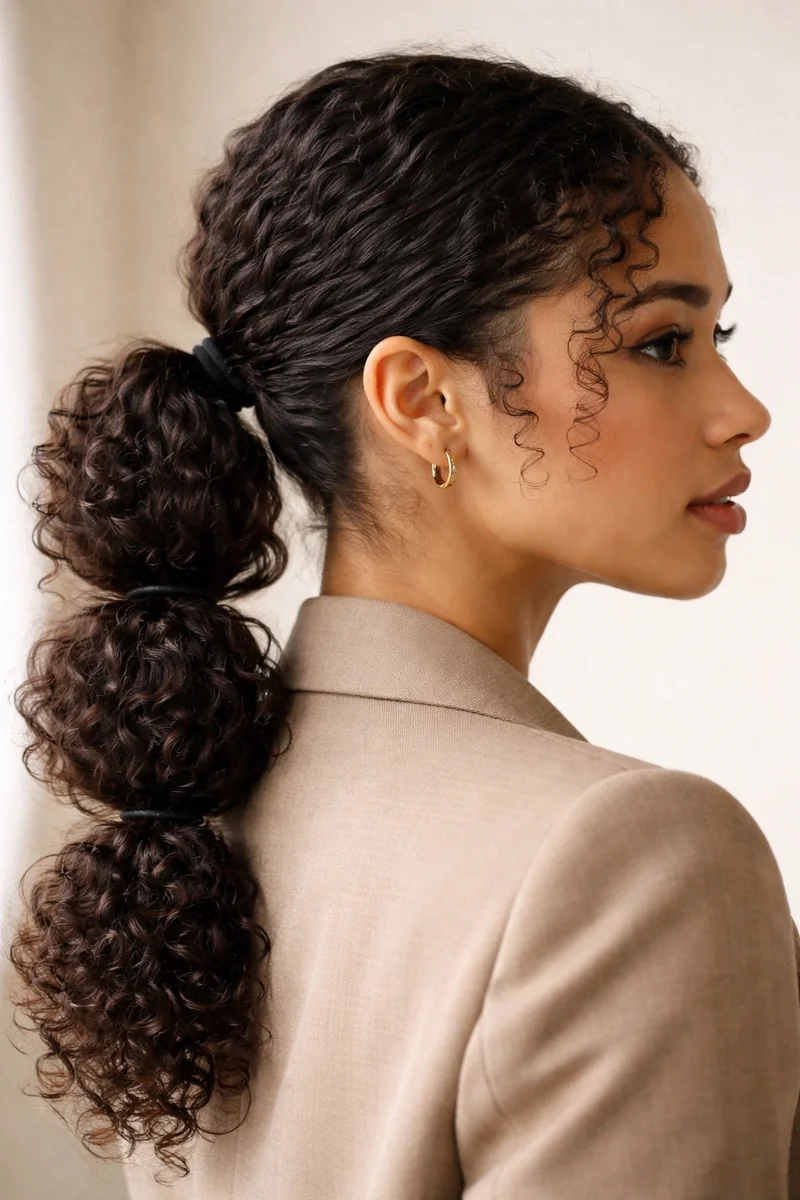 Girl with a curly bubble ponytail