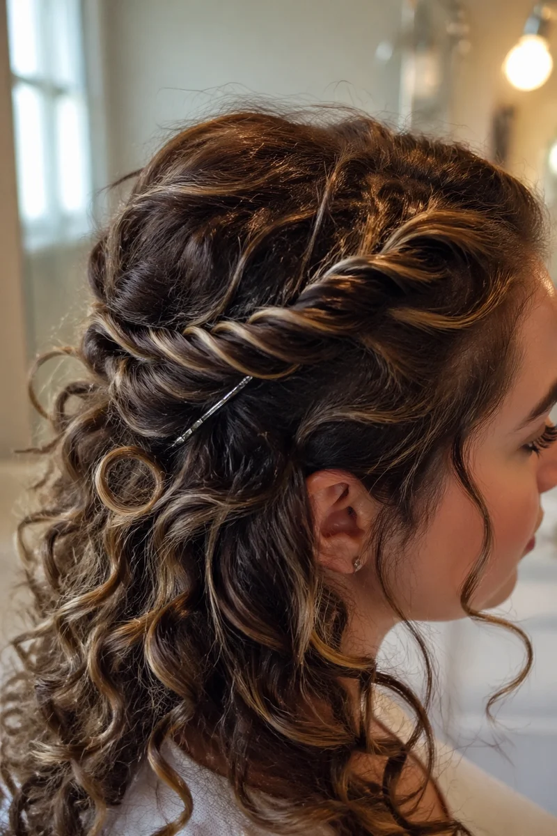 Teen with twisted front pieces in curly hair