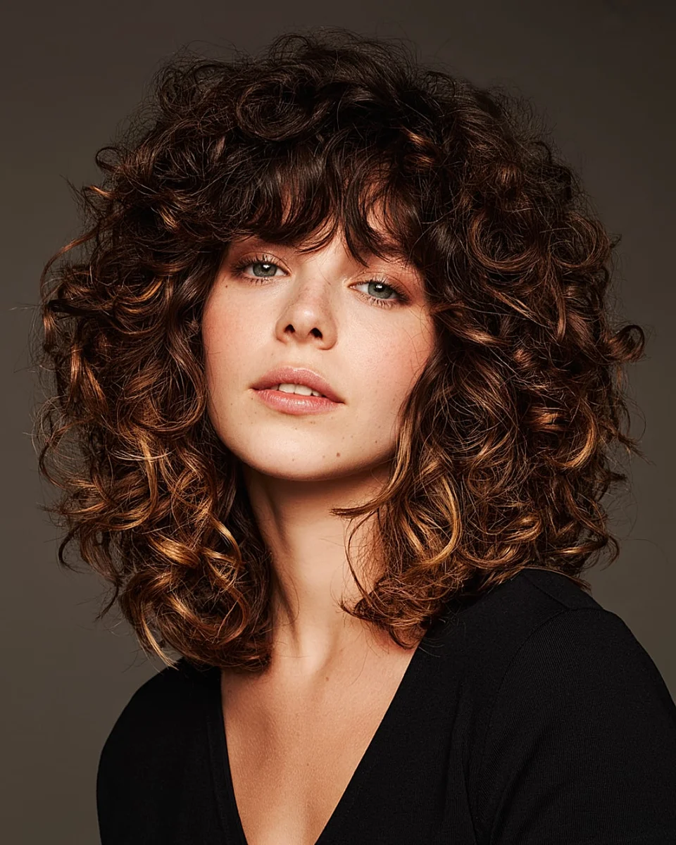 Teen with a curly shag haircut