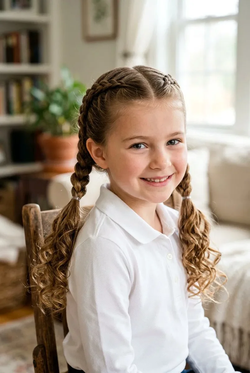 Teen with pigtail braids in curly hair