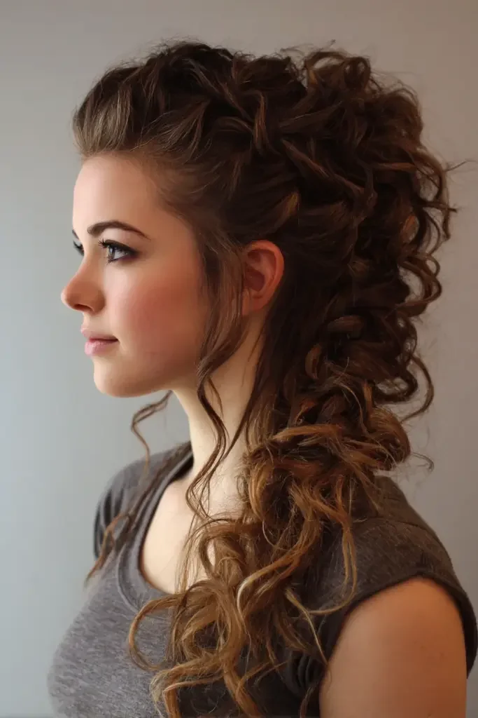 Teen with a side braid in curly hair