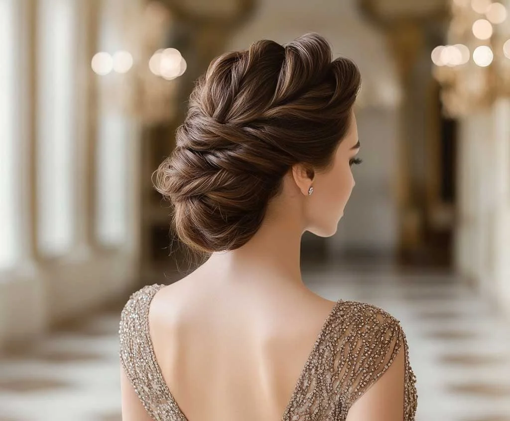 Woman with a tidy curly French twist