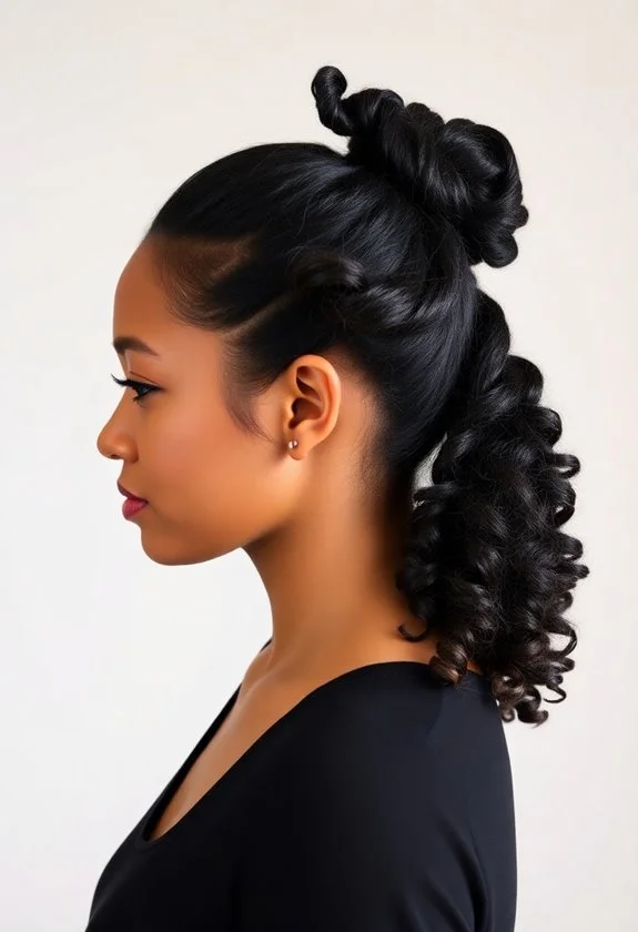 Woman with a classic low curly ponytail