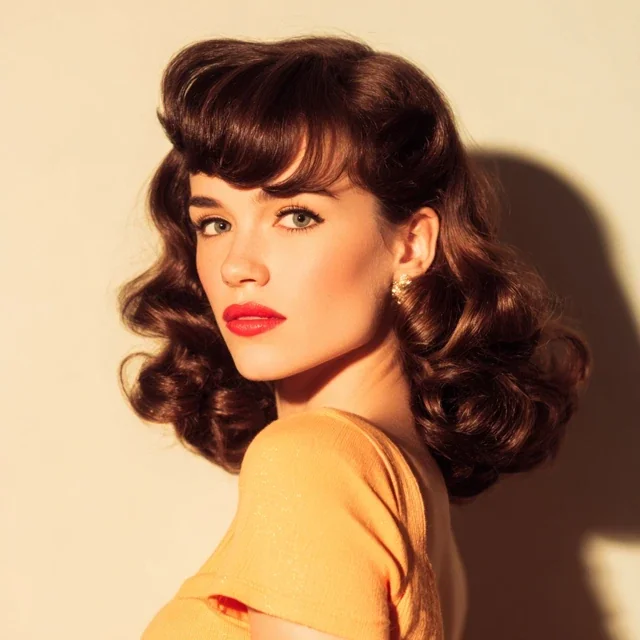 Woman with vintage pin curl bangs