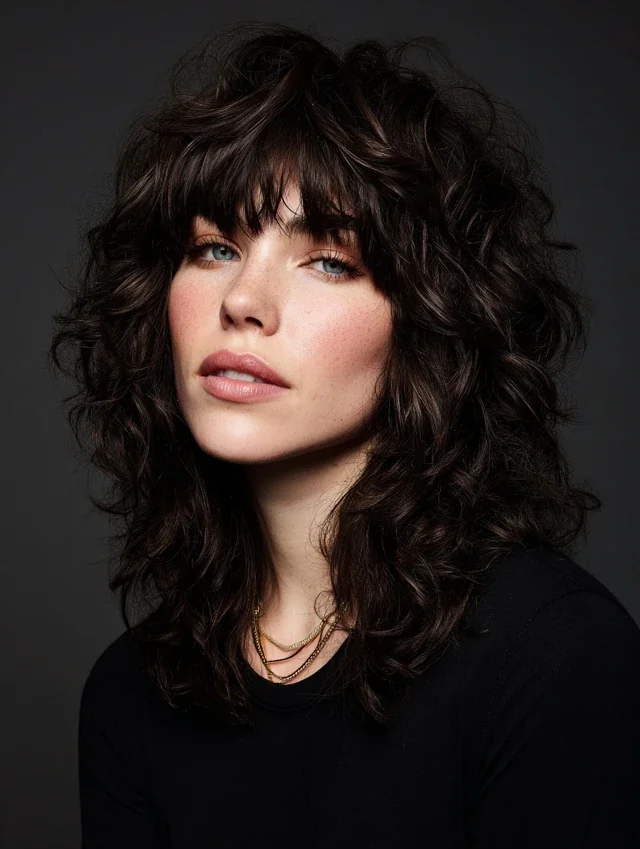 Woman with a defined ringlet fringe and curly hair