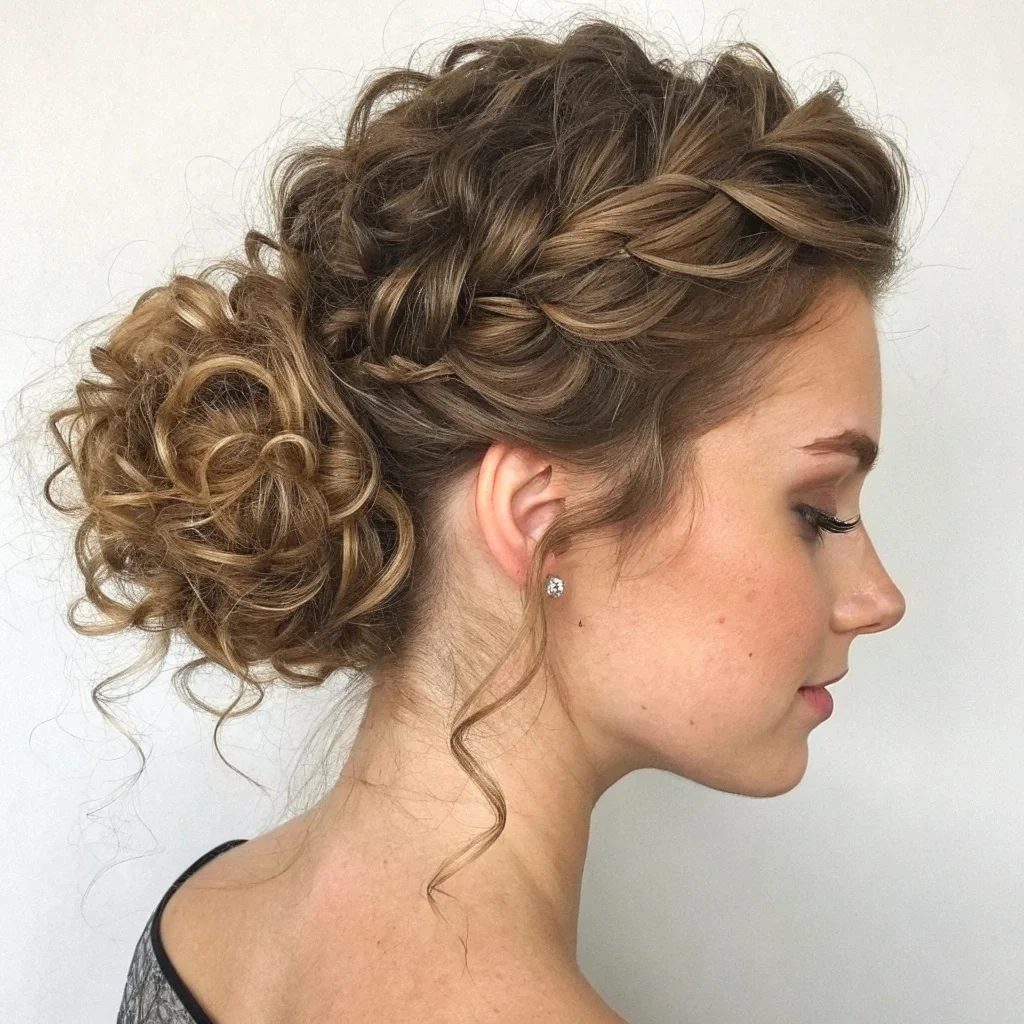 Woman with an elegant low curly chignon