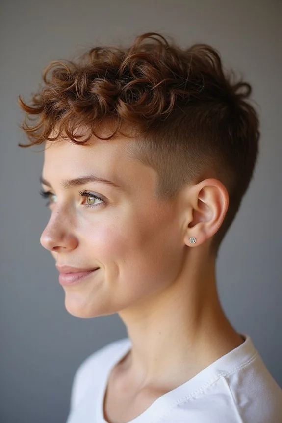 Woman with long top taper curly pixie