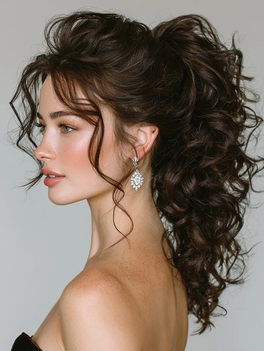 Woman with a voluminous side ponytail for prom