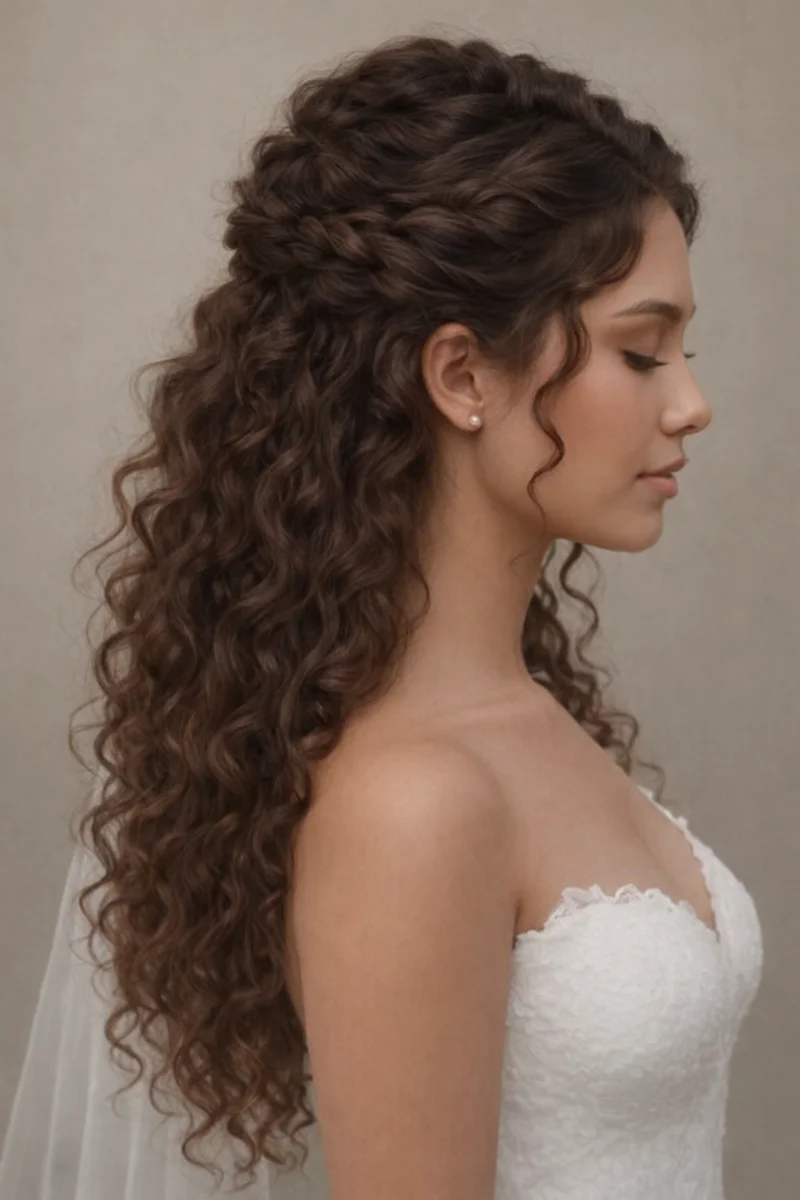 Woman with a twisted half updo for prom