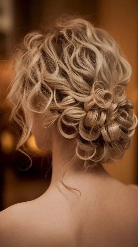 Woman with low pinned curls updo