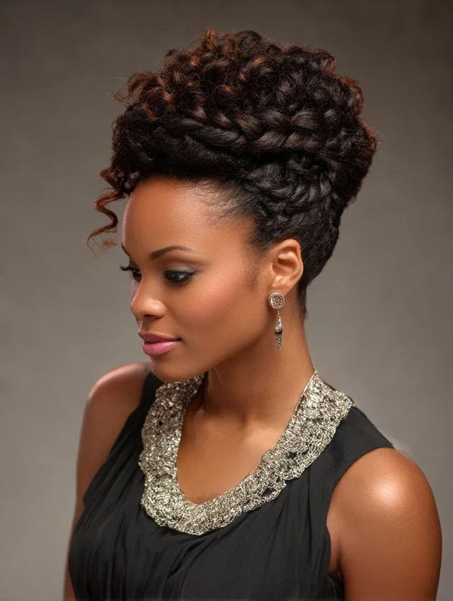 Woman with a braided crown curly updo