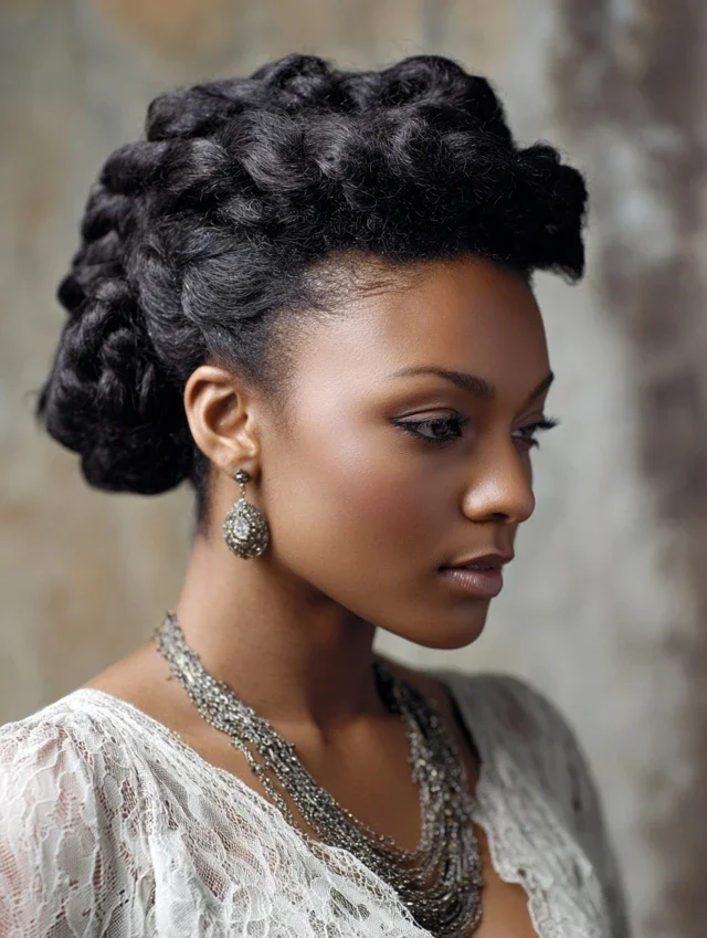 Woman with a soft French twist curly updo