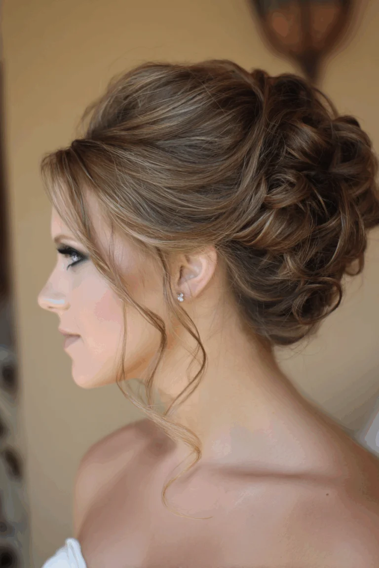 Bride with a romantic low curly chignon