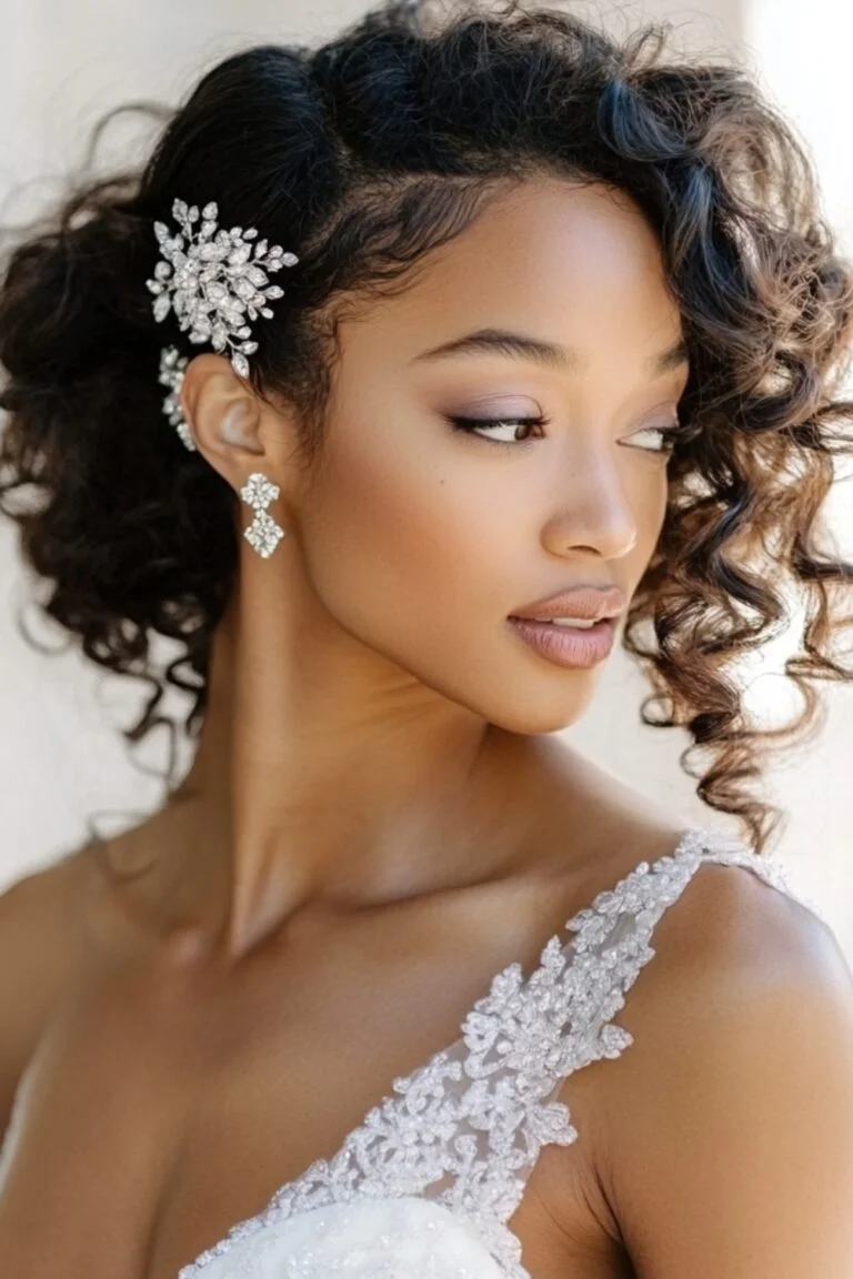 Bride with twisted side swept curls