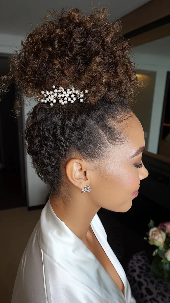 Bride with an elegant high curly bun