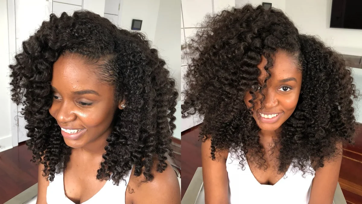 Woman with a twist out puff hairstyle