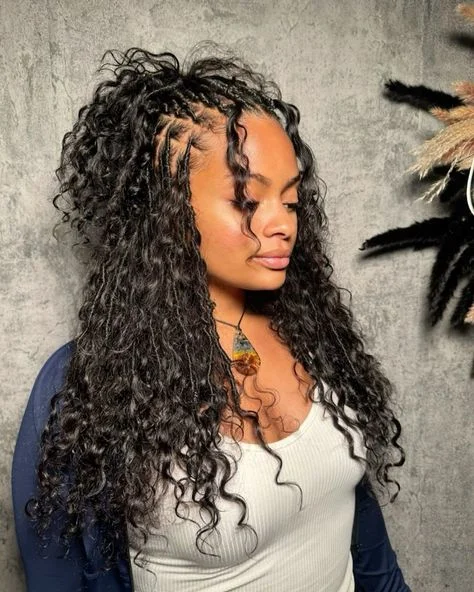 Boho accent braids with long curls