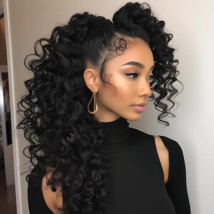 High curly ponytail