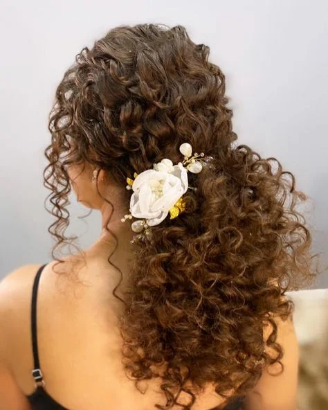 Curly half updo