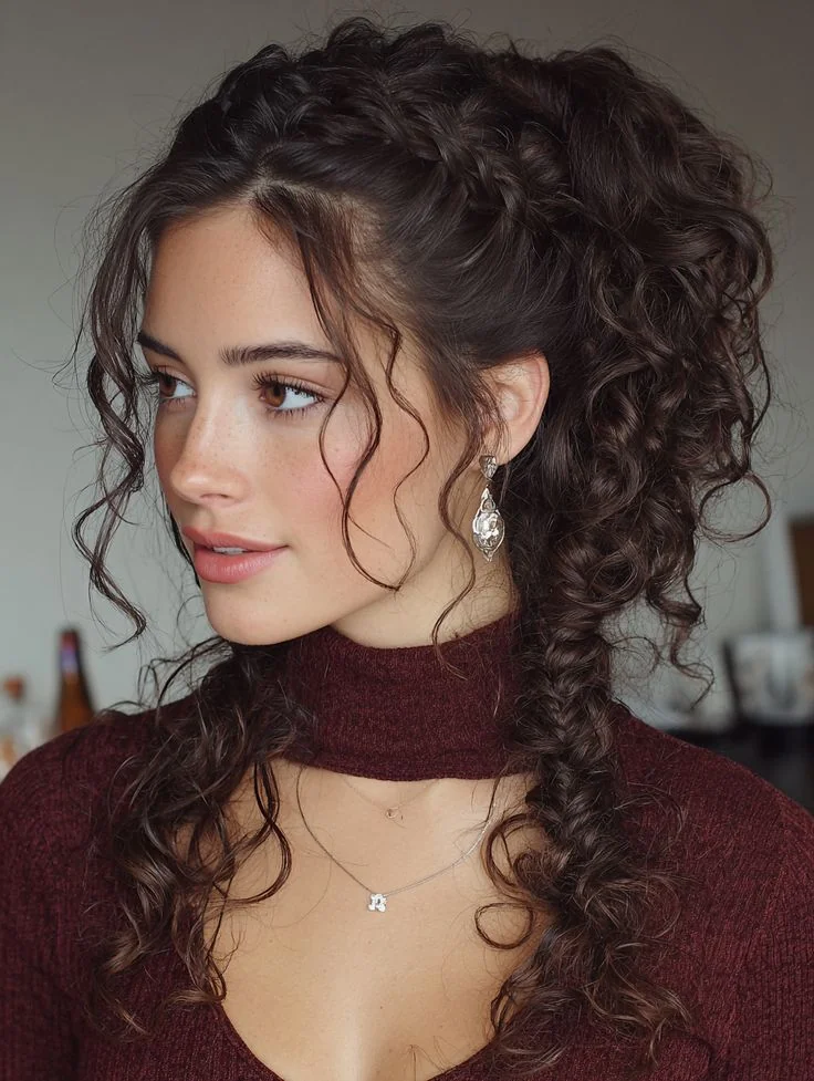 Woman with braided front twists in curly hair